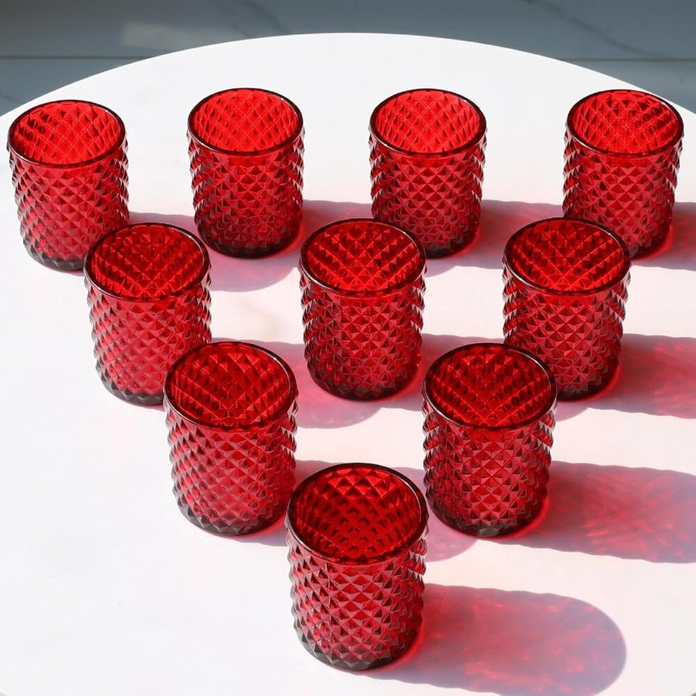Red Votive Candle Holders Bulk Set of 12, Glass Tea Lights Candle Holder for Wed - Picture 8 of 9